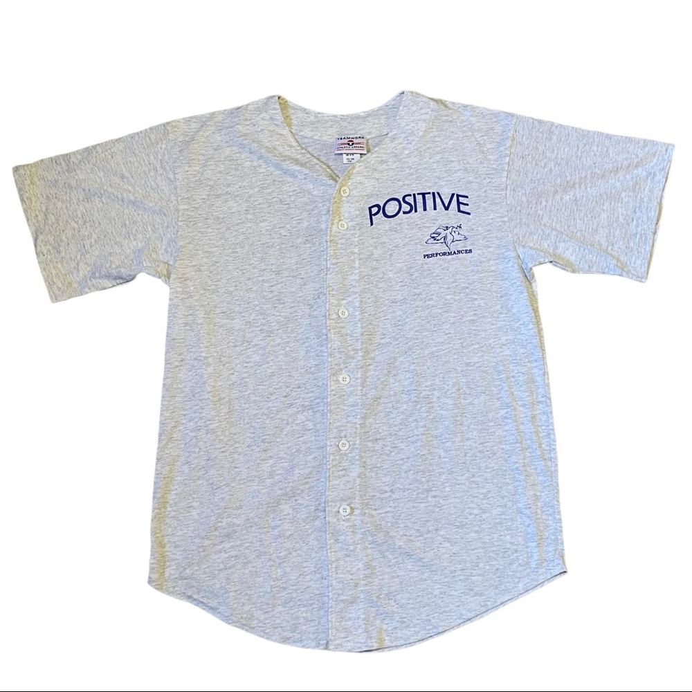 VTG USA TEAMWORK ATHLETIC APPAREL Gray BASEBALL JERSEY MENS Large Positive Perfo